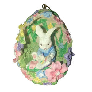 Vintage Easter Bunny Coloring Book Ornament Egg Tree Springtime Floral Flowers